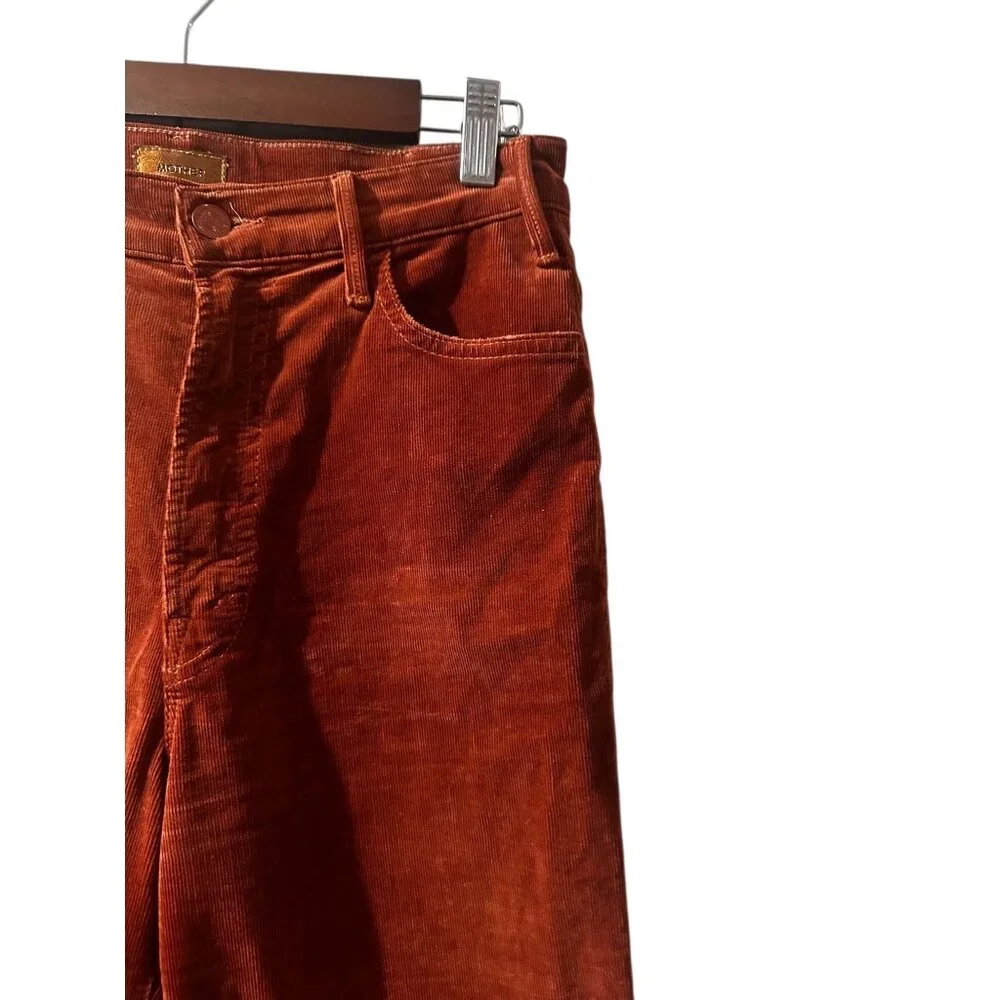 Mother Hustler Ankle Fray Corduroy Pants Womens 27 Brown Kick Flare High Rise